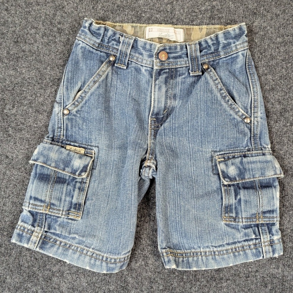 Vintage Levi Strauss Signature Boys Blue Denim Cargo Shorts Camo Lined 6 Regular
